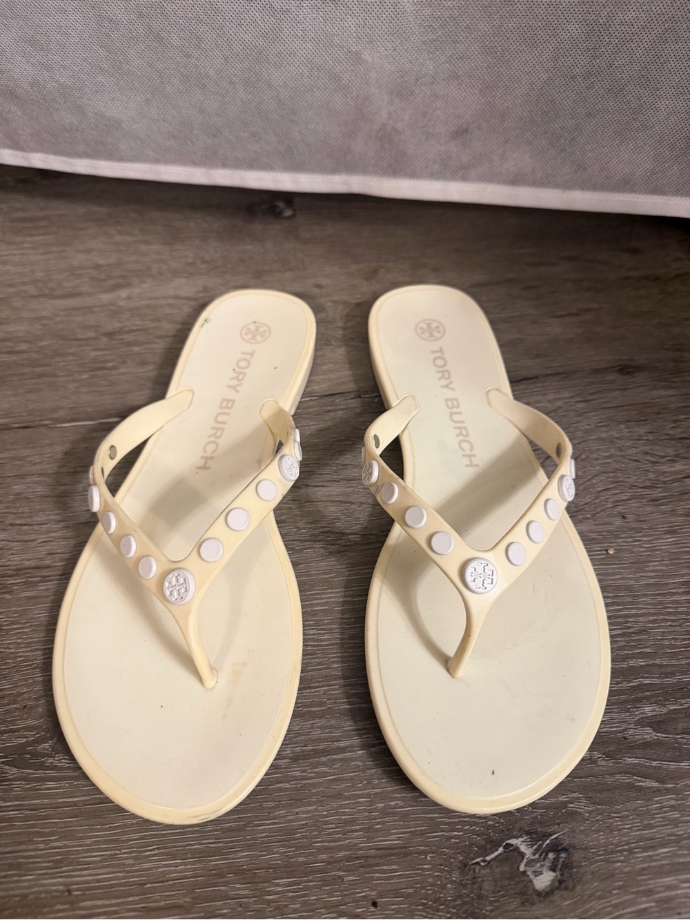 Tory Burch Pale Yellow Logo Stud Flip Flop Sandals